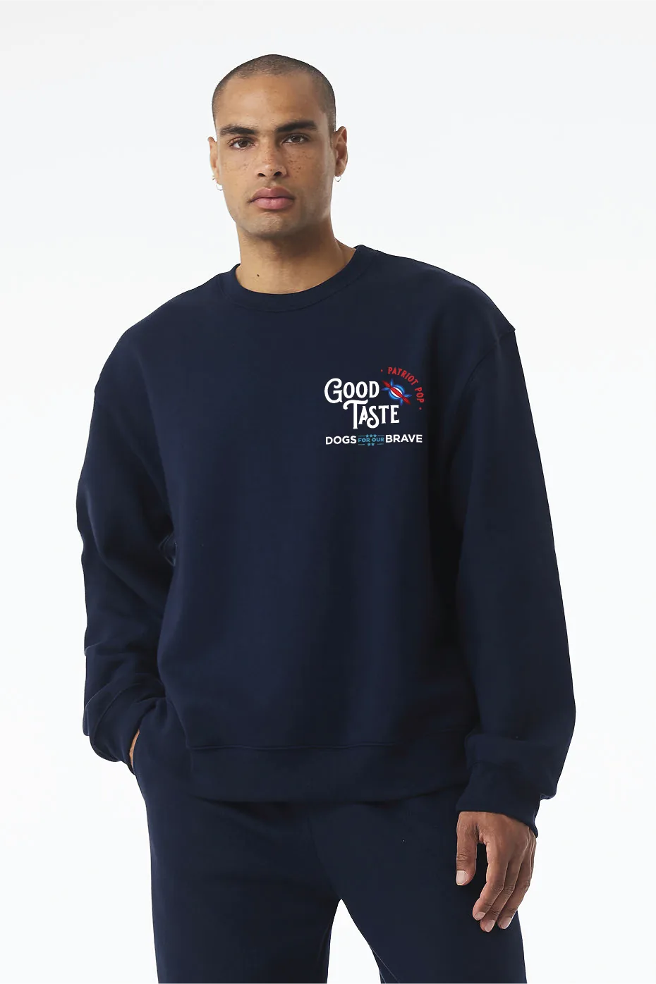 Good Taste x Dogs For Our Brave crewneck, front